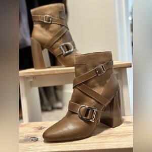 Worn once! Vince Camuto leather Brown Ankle Boots with Buckle Detail
